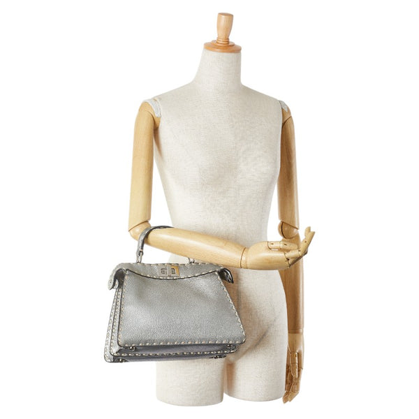 フェンディ セレリア ピーカブー スモール ハンドバッグ 8BN244 シルバー レザー レディース FENDI 【中古】