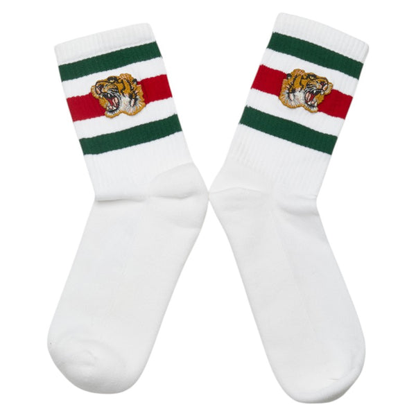 グッチ タイガー エンブロイダリー シェリーライン 靴下 ソックス ホワイト マルチカラー コットン レディース GUCCI 【中古】