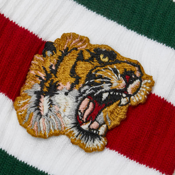 グッチ タイガー エンブロイダリー シェリーライン 靴下 ソックス ホワイト マルチカラー コットン レディース GUCCI 【中古】