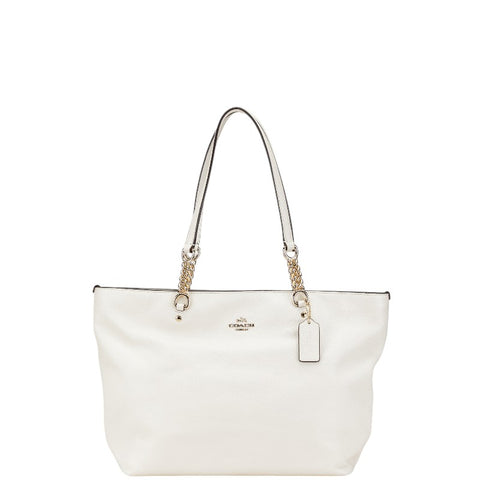 コーチ チェーン ハンドバッグ トートバッグ 36600 ホワイト レザー レディース COACH 【中古】