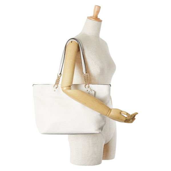 コーチ チェーン ハンドバッグ トートバッグ 36600 ホワイト レザー レディース COACH 【中古】