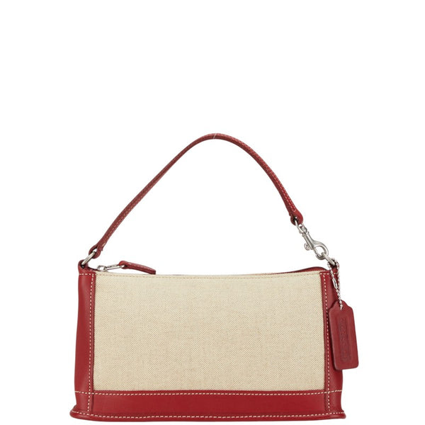 コーチ ハンドバッグ ベージュ レッド キャンバス レザー レディース COACH 【中古】