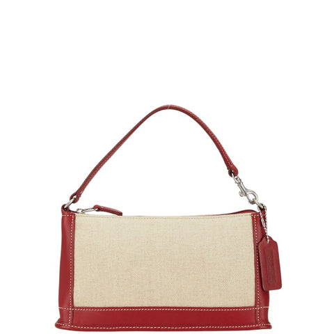 コーチ ハンドバッグ ベージュ レッド キャンバス レザー レディース COACH 【中古】