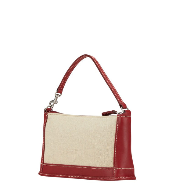 コーチ ハンドバッグ ベージュ レッド キャンバス レザー レディース COACH 【中古】