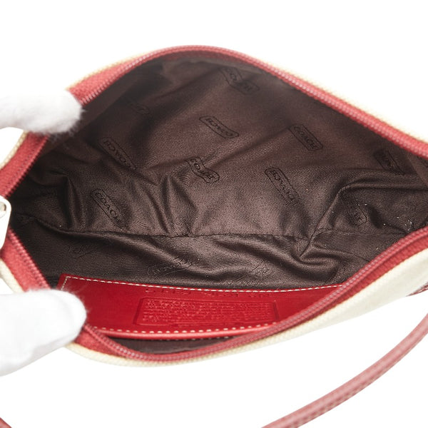 コーチ ハンドバッグ ベージュ レッド キャンバス レザー レディース COACH 【中古】