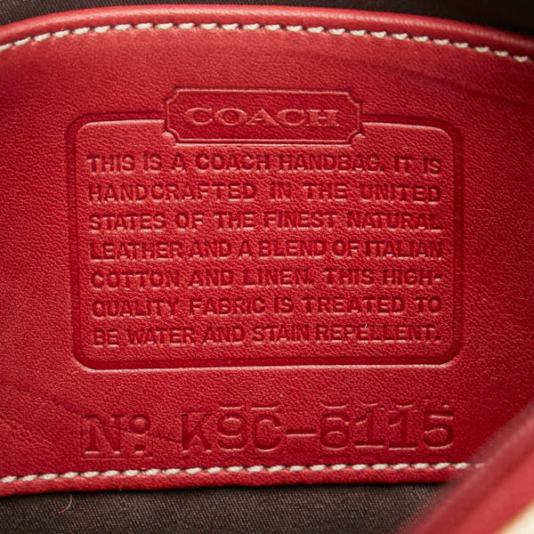 コーチ ハンドバッグ ベージュ レッド キャンバス レザー レディース COACH 【中古】