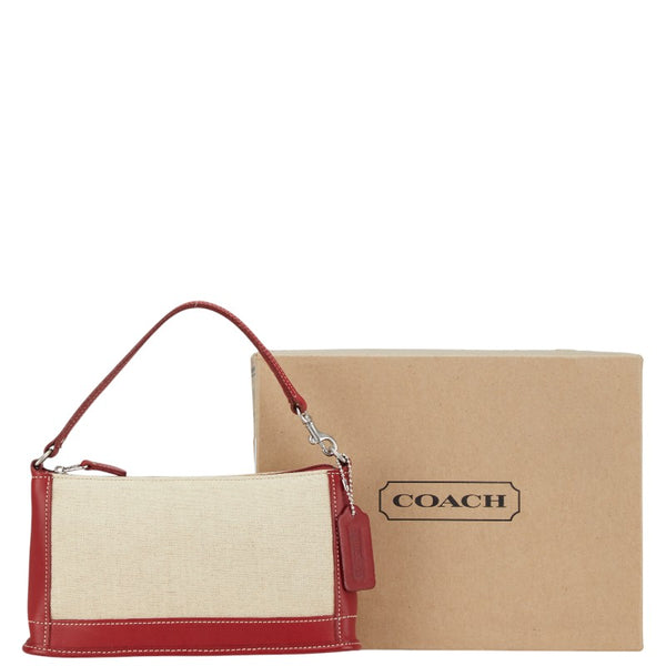 コーチ ハンドバッグ ベージュ レッド キャンバス レザー レディース COACH 【中古】