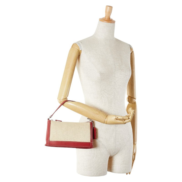 コーチ ハンドバッグ ベージュ レッド キャンバス レザー レディース COACH 【中古】