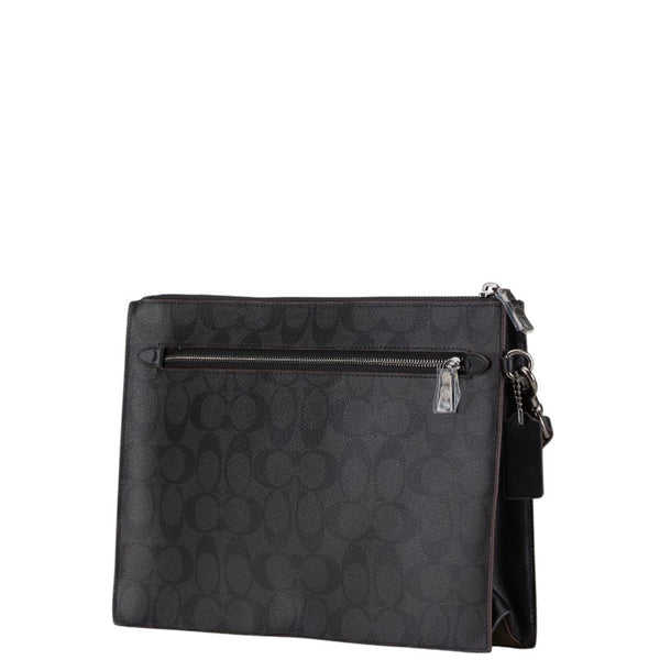 コーチ シグネチャー セカンドバッグ クラッチバッグ グレー ブラック PVC レザー メンズ COACH 【中古】