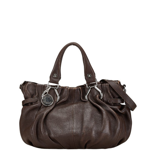 セリーヌ ピロー スモール ハンドバッグ ショルダーバッグ 2WAY ブラウン レザー レディース CELINE 【中古】
