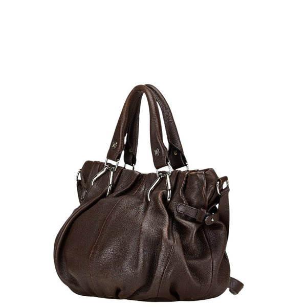 セリーヌ ピロー スモール ハンドバッグ ショルダーバッグ 2WAY ブラウン レザー レディース CELINE 【中古】