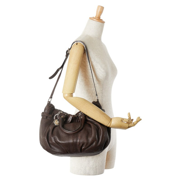 セリーヌ ピロー スモール ハンドバッグ ショルダーバッグ 2WAY ブラウン レザー レディース CELINE 【中古】