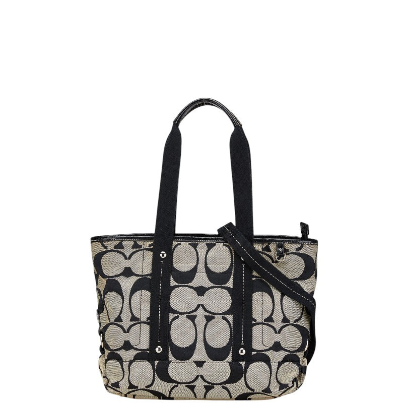 コーチ シグネチャー ハンドバッグ ショルダーバッグ 2WAY F18855 ブラック ベージュ キャンバス レザー レディース COACH 【中古】