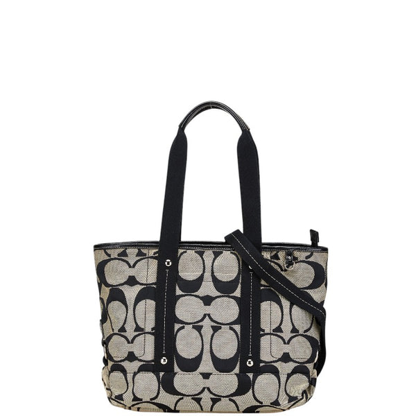 コーチ シグネチャー ハンドバッグ ショルダーバッグ 2WAY F18855 ブラック ベージュ キャンバス レザー レディース COACH 【中古】