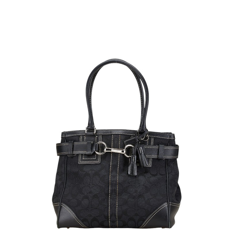 コーチ シグネチャー ハンドバッグ 10247 ブラック キャンバス レザー レディース COACH 【中古】