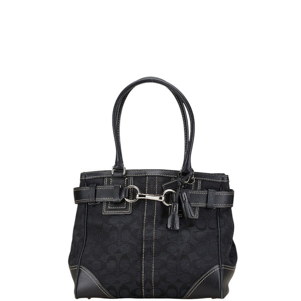 コーチ シグネチャー ハンドバッグ 10247 ブラック キャンバス レザー レディース COACH 【中古】