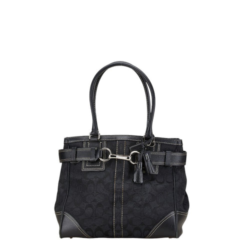 コーチ シグネチャー ハンドバッグ 10247 ブラック キャンバス レザー レディース COACH 【中古】