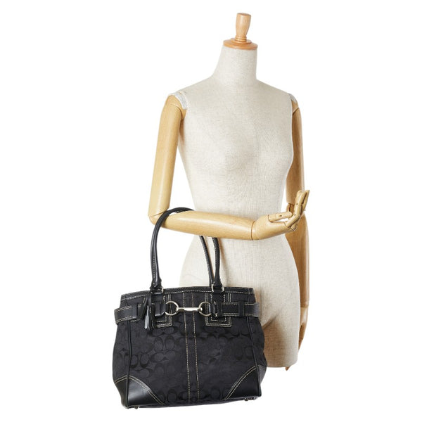コーチ シグネチャー ハンドバッグ 10247 ブラック キャンバス レザー レディース COACH 【中古】
