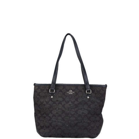 コーチ シグネチャー ハンドバッグ トートバッグ F36375 ブラック キャンバス レザー レディース COACH 【中古】