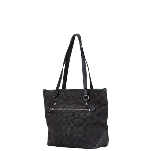 コーチ シグネチャー ハンドバッグ トートバッグ F36375 ブラック キャンバス レザー レディース COACH 【中古】