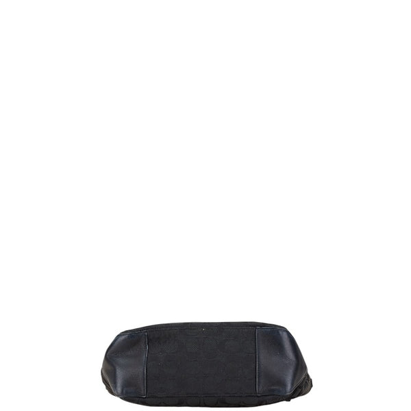 コーチ シグネチャー ハンドバッグ トートバッグ F36375 ブラック キャンバス レザー レディース COACH 【中古】