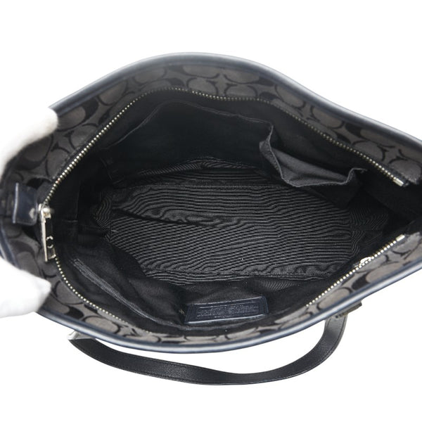 コーチ シグネチャー ハンドバッグ トートバッグ F36375 ブラック キャンバス レザー レディース COACH 【中古】
