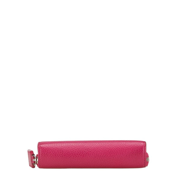 サンローラン YSLロゴ ラウンドファスナー 二つ折り財布 ピンク レザー レディース SAINT LAURENT 【中古】