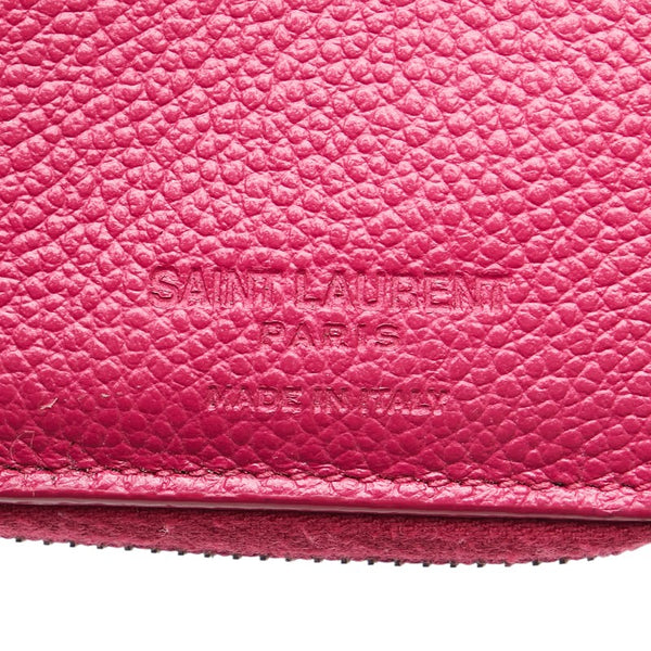 サンローラン YSLロゴ ラウンドファスナー 二つ折り財布 ピンク レザー レディース SAINT LAURENT 【中古】