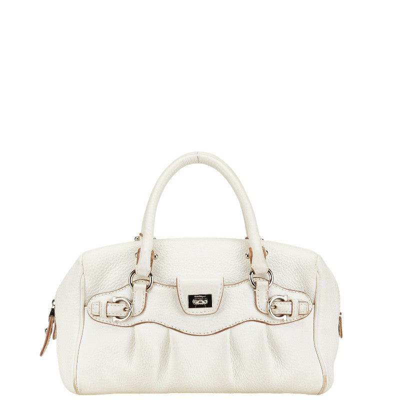 サルヴァトーレフェラガモ ガンチーニ ハンドバッグ ミニボストンバッグ EE-21 6878 ホワイト レザー レディース Salvatore Ferragamo 【中古】