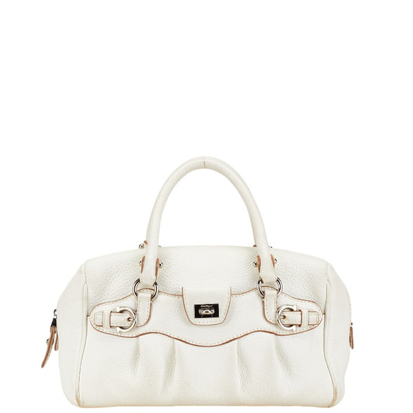 サルヴァトーレフェラガモ ガンチーニ ハンドバッグ ミニボストンバッグ EE-21 6878 ホワイト レザー レディース Salvatore Ferragamo 【中古】