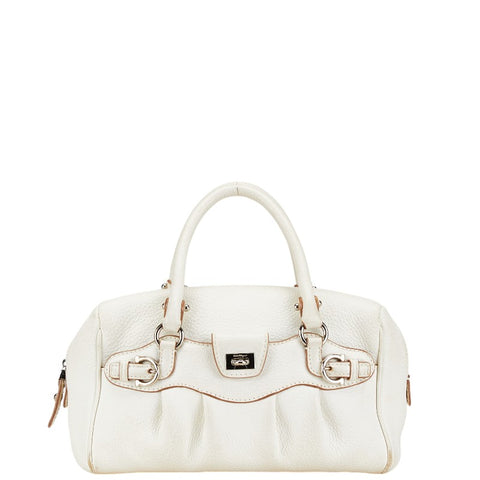 サルヴァトーレフェラガモ ガンチーニ ハンドバッグ ミニボストンバッグ EE-21 6878 ホワイト レザー レディース Salvatore Ferragamo 【中古】