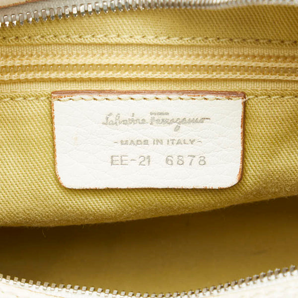 サルヴァトーレフェラガモ ガンチーニ ハンドバッグ ミニボストンバッグ EE-21 6878 ホワイト レザー レディース Salvatore Ferragamo 【中古】