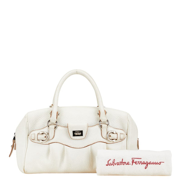 サルヴァトーレフェラガモ ガンチーニ ハンドバッグ ミニボストンバッグ EE-21 6878 ホワイト レザー レディース Salvatore Ferragamo 【中古】