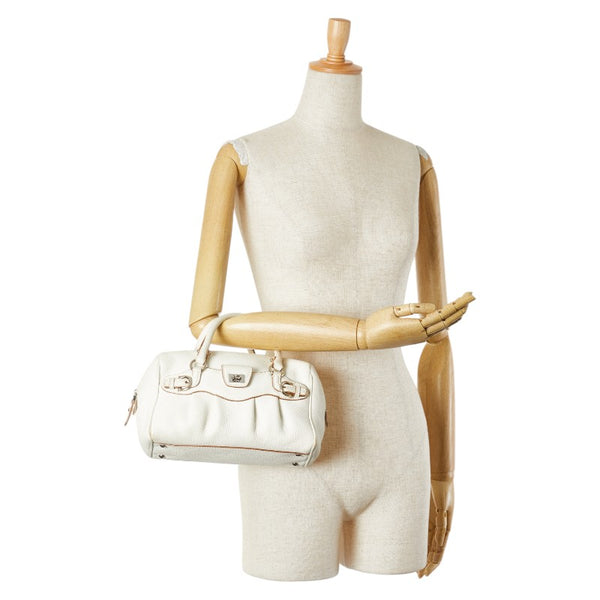 サルヴァトーレフェラガモ ガンチーニ ハンドバッグ ミニボストンバッグ EE-21 6878 ホワイト レザー レディース Salvatore Ferragamo 【中古】