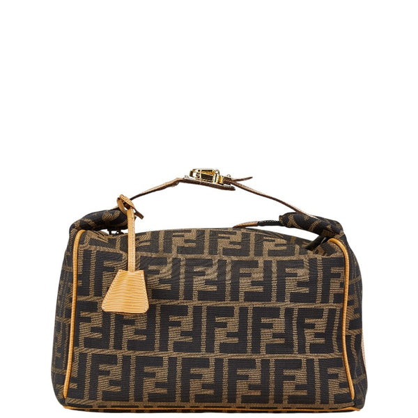 フェンディ ズッカ バニティバッグ ハンドバッグ カーキ ブラウン キャンバス レザー レディース FENDI 【中古】