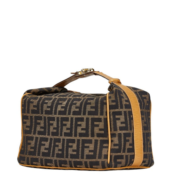 フェンディ ズッカ バニティバッグ ハンドバッグ カーキ ブラウン キャンバス レザー レディース FENDI 【中古】