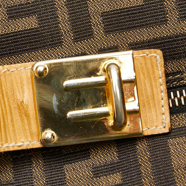 フェンディ ズッカ バニティバッグ ハンドバッグ カーキ ブラウン キャンバス レザー レディース FENDI 【中古】