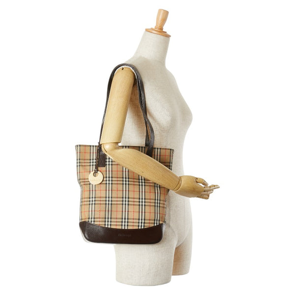 バーバリー ノバチェック トートバッグ ショルダーバッグ ベージュ ブラウン キャンバス レザー レディース BURBERRY 【中古】