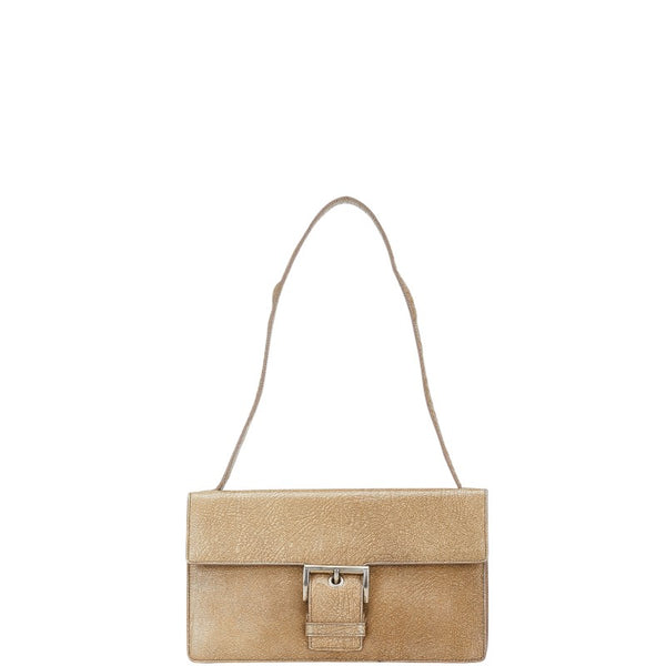 プラダ 三角ロゴプレート ワンショルダーバッグ ベージュ レザー レディース PRADA 【中古】