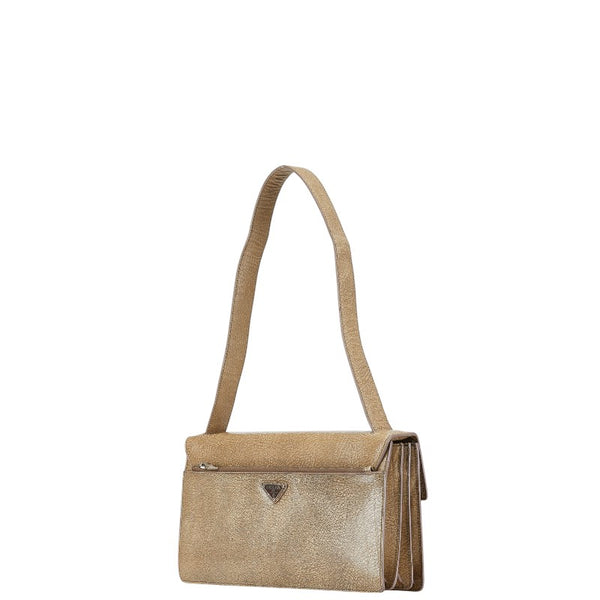 プラダ 三角ロゴプレート ワンショルダーバッグ ベージュ レザー レディース PRADA 【中古】