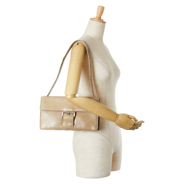 プラダ 三角ロゴプレート ワンショルダーバッグ ベージュ レザー レディース PRADA 【中古】