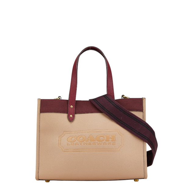コーチ フィールド トート30 ハンドバッグ ショルダーバッグ 2WAY ベージュ レッド レザー スエード レディース COACH 【中古】