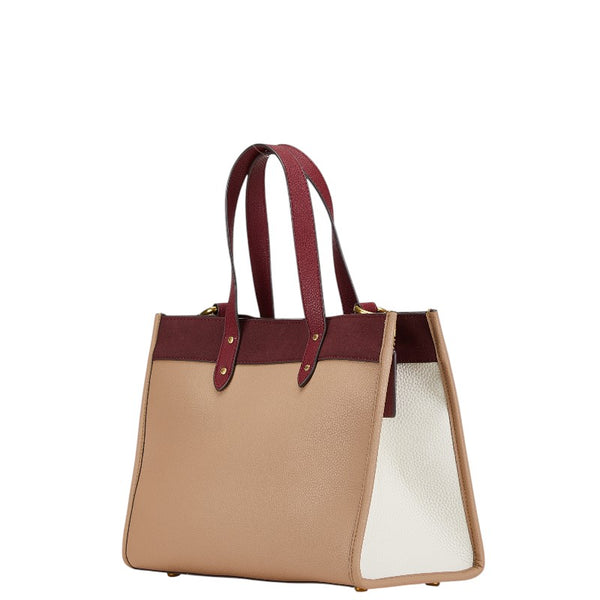 コーチ フィールド トート30 ハンドバッグ ショルダーバッグ 2WAY ベージュ レッド レザー スエード レディース COACH 【中古】