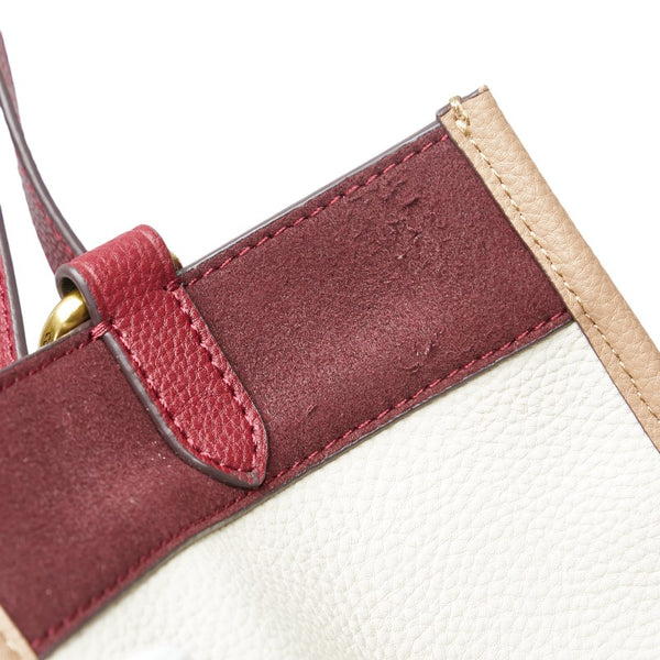 コーチ フィールド トート30 ハンドバッグ ショルダーバッグ 2WAY ベージュ レッド レザー スエード レディース COACH 【中古】