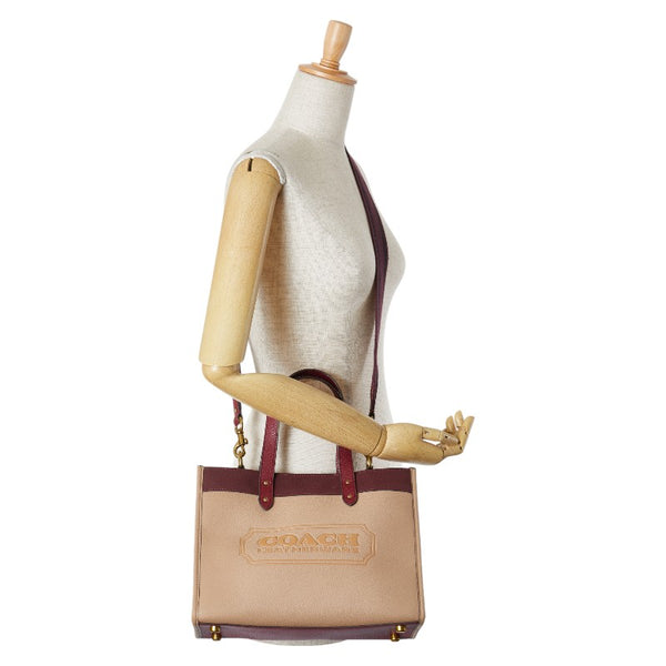 コーチ フィールド トート30 ハンドバッグ ショルダーバッグ 2WAY ベージュ レッド レザー スエード レディース COACH 【中古】