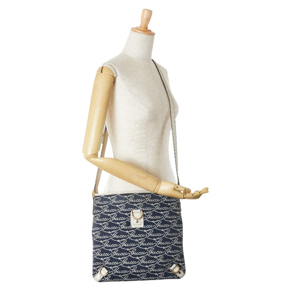 グッチ グッチシマ アビー ロゴ 斜め掛け ショルダーバッグ 131326 ブルー ホワイト レザー レザー レディース GUCCI 【中古】