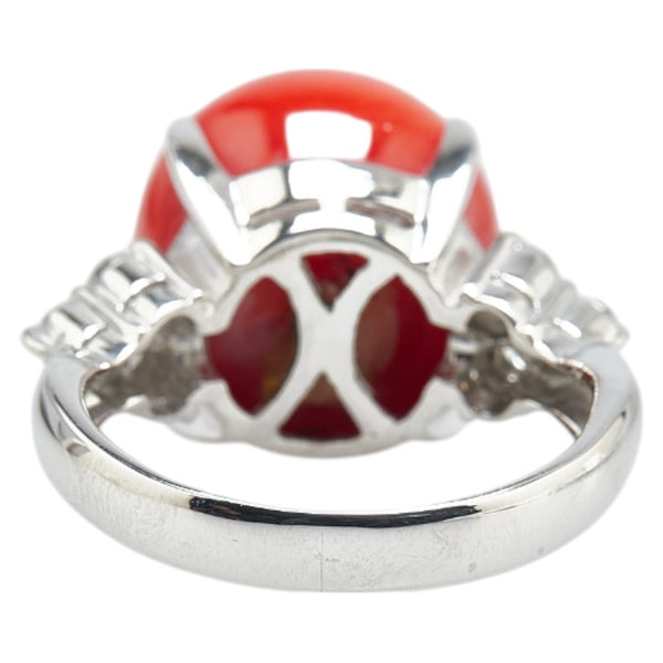 Pt900 プラチナ 赤サンゴ12.8mm ダイヤ0.31ct リング 指輪 レディース 8号 【中古】