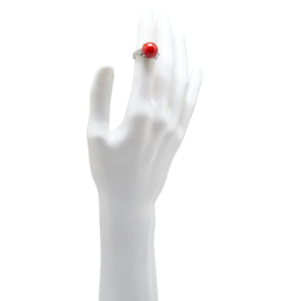 Pt900 プラチナ 赤サンゴ12.8mm ダイヤ0.31ct リング 指輪 レディース 8号 【中古】