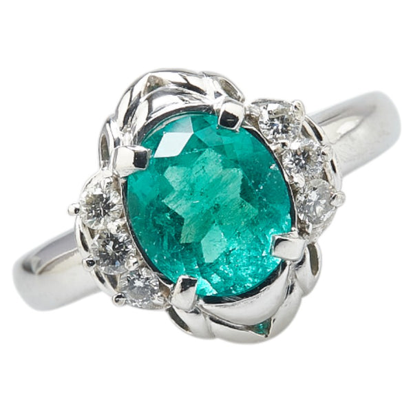 Pt900 プラチナ エメラルド1.631ct ダイヤ0.19ct リング 指輪 レディース 11号 【中古】