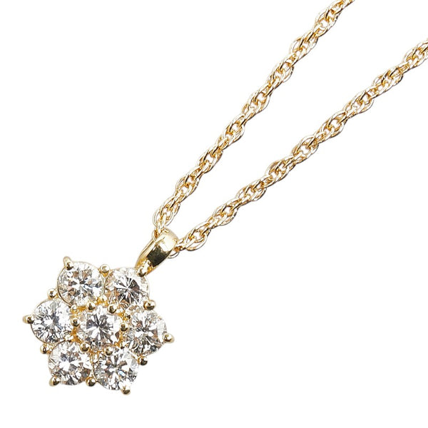 K18YG イエローゴールド ダイヤ1.03ct フラワー 花 モチーフ ペンダントネックレス レディース 【中古】